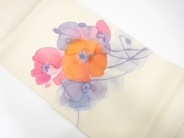 JAPANESE KIMONO / RO / HAND-PAINTED / HINA-KESHI PATTERN / NAGOYA OBI